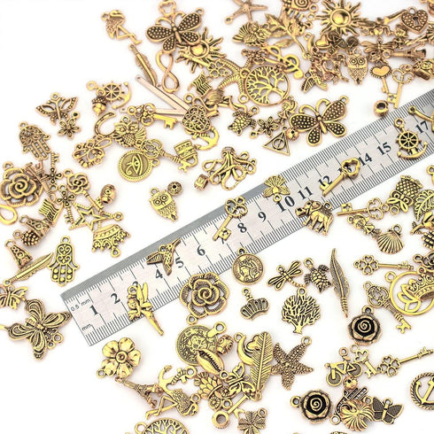 JIALEEY 200Pcs Tibetan Antique Gold Charm Mixed Pendants DIY for Bracelet Necklace Jewelry Making and Crafting...