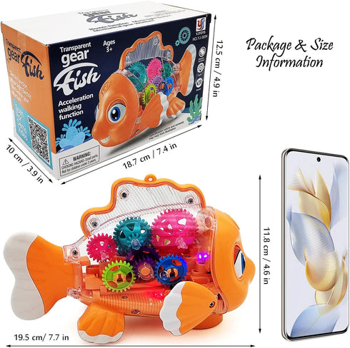 Tipmant Cute Electric Fish Toy Electronic Goldfish Animal Vehicle Car Auto Driving, Transparent Gears, Music, Flash Led Lights, Baby Toddler Kids ...