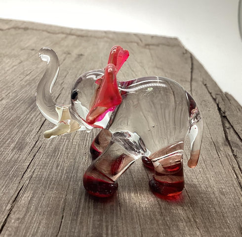 Garden Deco Glow in The Dark Brown Elephant Hand Blown Art Glass Figurine Ornament Sculpture...