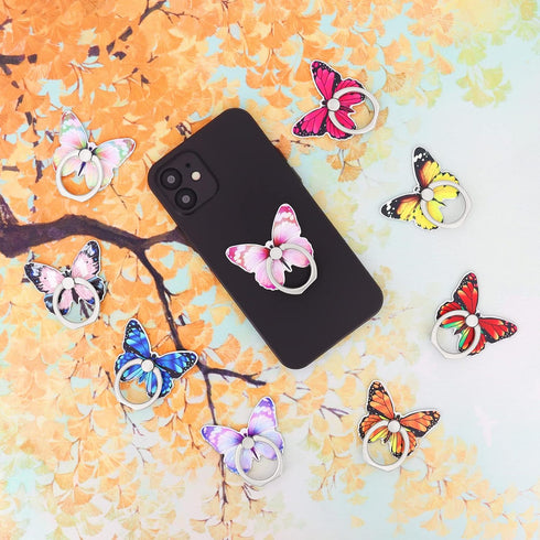 Butterfly Cell Phone Ring Holder Finger Ring Grip Stand 360° Rotation 180° Flip Universal Kickstand Compatible with All Smartphones (Blue)...