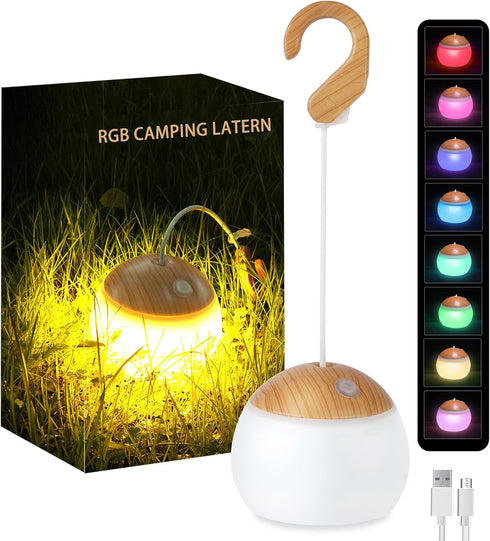 Camping Lantern, 4 Light Modes LED Camping Lantern with Hanging Hook Silicone Rechargeable Camping Light Battery Operated Waterproof Tent Light fo...