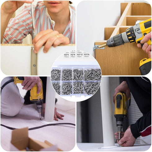 M2 Flat Head Self Tapping Screws, 800 Pcs Cross Drive Head Self Tapping Woodworking Fastener Screws, Self Drilling Screws Assortment Kit, 4/5/6/8/...