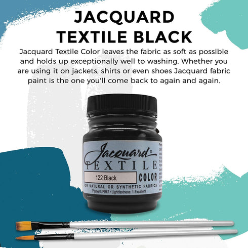 Jacquard Products Black Textile Color - Fabric Paint Made in USA - JAC1122 2.25-Ounces - Bundled Brush Set...