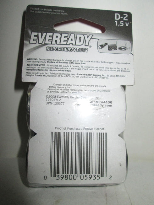 Eveready Super Heavy Duty D 1.5V Batteries - 2PACK...