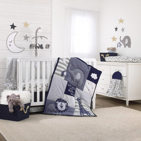 NoJo Love You to The Moon - 100% Cotton Grey and White Elephant and Giraffe Nursery Photo Op Fitted Crib Sheet Love You to The Moon and Back...