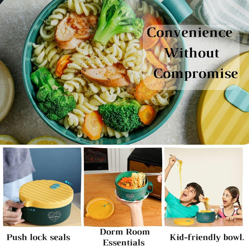 AI LOVE PEACE Microwave Ramen Soup Bowl - Instant Noodle Cooker for Dorm Room Essentials with Lid - Ramen Maker - Microwave Safe Bowls Ramen Cooke...