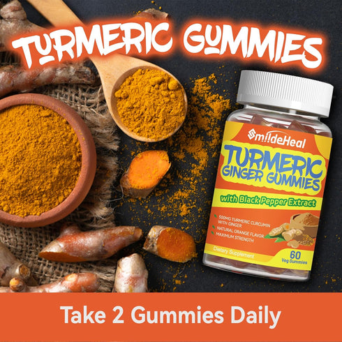 Turmeric Curcumin Gummies 500mg, with Turmeric Root Extract, Ginger Root, Black Pepper Extract, Antioxidant Support, Orange Flavor Gummies, 60 Cou...