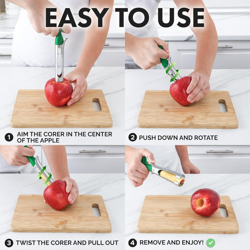 Zulay Premium Apple Corer - Easy to Use Durable Remover for Pears, Bell Peppers, Fuji, Honeycrisp, Gala and Pink Lady Apples - Stainless Steel Cup...