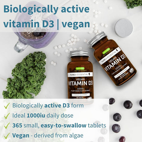 Igennus Healthcare Nutrition High Absorption Vegan Vitamin D3 1000IU, 365 Tablets, 100% Plant-Based & Non-GMO, Immune, Bones & Teeth, Natural Alga...
