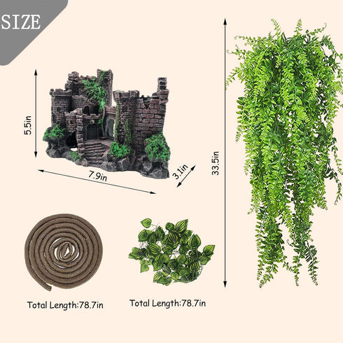PINVNBY Resin Classical Castle Reptile Habitat Decorations Lizard Hideouts Cave Terrarium Realistic Details Ornament Aquarium Accessories for Cham...