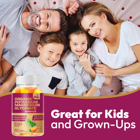 Potassium Magnesium Glycinate Supplement Gummies - High Absorption Potassium Chews - with Calcium Vitamins B6 B12 C D3 K2 Zinc - Vegan Sugar-Free ...