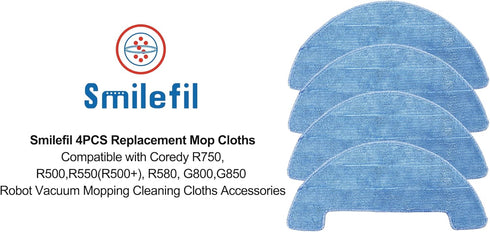 Smilefil 4pcs Replacement Mop Cloths Compatible with Coredy R750, R500, R550(R500+), R580, G800, G850 Robot Vacuum Cleaner Parts Accessories, Mode...