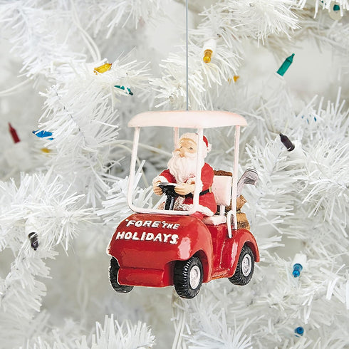 Gallerie II Fore The Holidays Santa Claus Golf Cart Christmas Tree Ornament Xmas Festive Winter Holidays Humor Funny Cute Tree Hanging Ornament Ho...