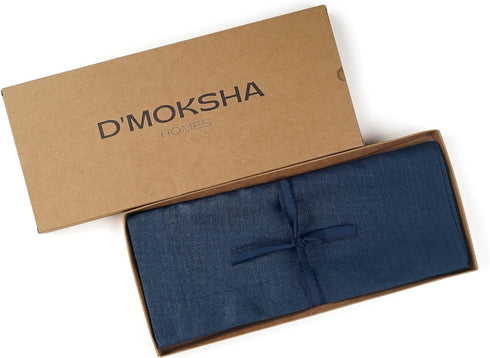 D'Moksha Homes Linen Navy Blue Table Runner 108 Inches Long - 100% Pure Linen Dining Table Runner 14 x 108 Inch for Summer, Fall and Halloween - M...