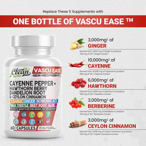 Cayenne Pepper Supplement with Hawthorn Berry Capsules, Dandelion Root, Ceylon Cinnamon, Garlic, Ginger, Berberine, Apple Cider Vinegar, Milk This...