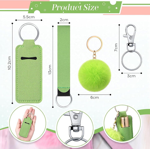 Junkin 40 Pcs Lipstick Holder Keychain Lip Holder Keychain Clip on Lipstick Pouch Fluffy Ball Keychain with Keyring...