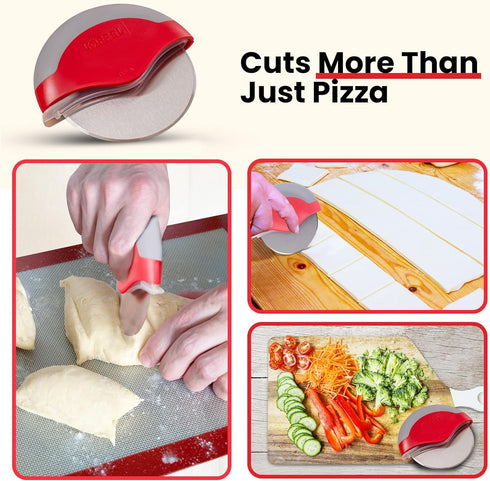 Premium Pizza Cutter Wheel - Slicer with Protective Blade Guard - Razor Sharp Stainless Steel - Easy to Clean & Detachable Slicer - Round Shaper W...