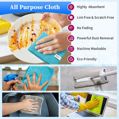 FIXSMITH Microfiber Cleaning Cloth - Pack of 12, Multi-Functional Cleaning Towels, Size: 12 x 16 in, Highly Absorbent Cleaning Rags, Lint-Free, St...