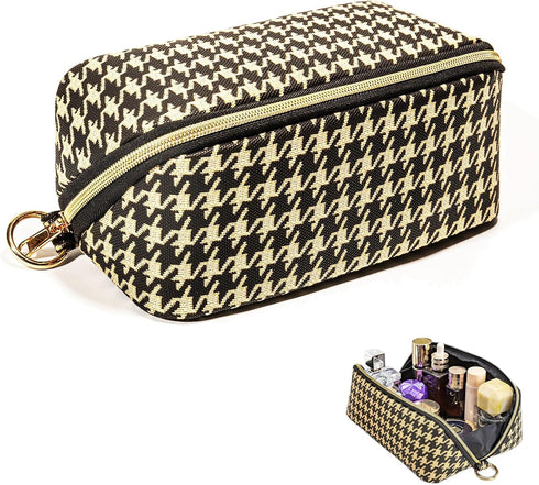 Makeup Bag, Houndstooth Checkered Makeup Bag, Flat Lay Makeup Bag, Travel Make Up Bag Organizer, Travel Toiletry Bag, Brush Bag, Travel Essentials...