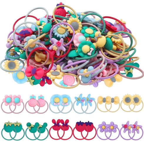 WillingTee 120pcs (60 pairs) Mix Colors GElastic Hair Ties Soft Rubber Bands Hair Bands Holders Pigtails Accessories for Girls Infants Toddlers Ki...