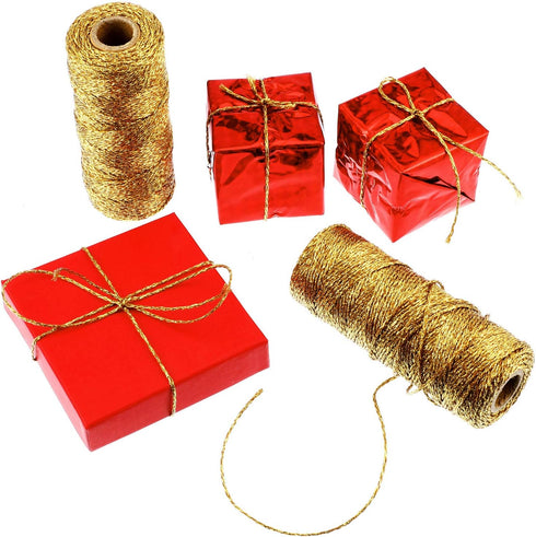 Pangda 2 Rolls 656 Feet Christmas Twine Metallic Bakers Decorative Wrapping Twine String Craft Present Wrapping Cord for Christmas DIY Crafting Pr...