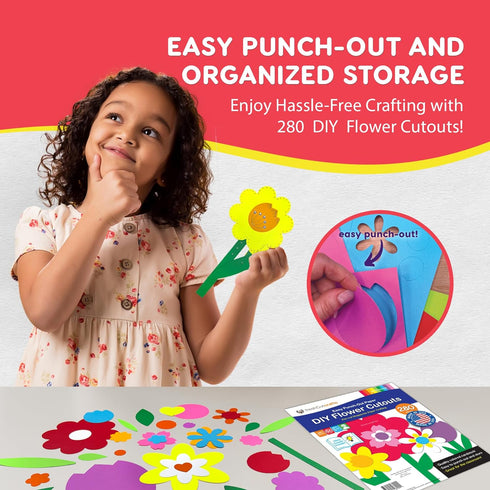 280 Pieces of DIY Flower Cutouts with IDEA Guide - 2-Sided Punch Out Tulips, Daisies, Daffodils, Flowers Ideal for Spring Craft Projects, and Moth...