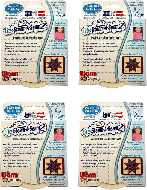 Warm Company Lite Steam-A-Seam 2 Double Stick Fusible Web Tape -1/4" X 40 Yards, Set of 4...