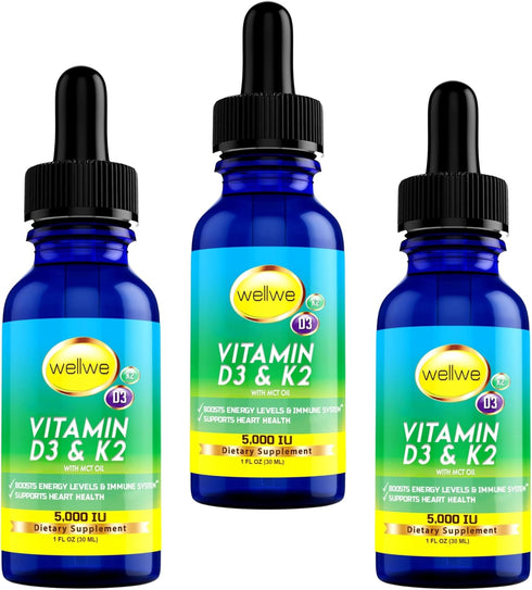 Liquid Vitamin D3 K2 Drops with MCT Oil 5000 IU - Vegan, No Taste, No Odor, Soy-Free, Gluten Free, Non-GMO, 1000 IU per Drop, Boosts Energy & Immu...