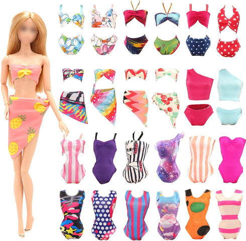 BARWA 12 Items 5 Psc Swimsuits Bathing Clothes Bikini One Piece with 2 Pool Floaties with 5 Shoes for 11.5 inch Doll...
