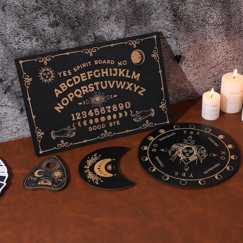 Wooden Ouija Board Game, Holy Spirit Board, Black Ouija Board and Pendulum Board and Pendulum Crystal 3pcs Set, Divination Tools Wiccan Supplies a...
