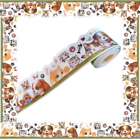 65.6ft Cats Dogs Bulletin Board Borders Straight Rolled Border Trim Decoration for School Classroom Offices Blackboards Drawing Boards Desks Windo...