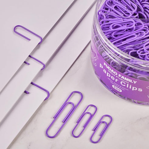 Purple 500pcs Paper Clips Assorted Sizes, Small, Medium and Large?1.1inch, 1.3inch and 2inch) Paper Clips, Vinyl Coated Paperclips for Office, Sch...