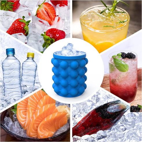 ALLADINBOX Ice Cube Mold Ice Trays, Large Silicone Ice Bucket, (2 in 1) Ice Cube Maker, Round,Portable (Dark blue)...