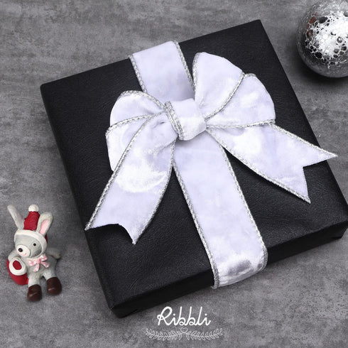 Ribbli White Velvet Wired Ribbon 1.5 Inch Metallic White Silver Crushed Velvet Christmas Ribbon for Gift Wrapping Christmas Tree Decoration Crafts...