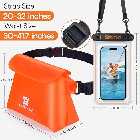 Noctilucent Water Proof Phone Pouch Waterproof Phone Case 7.3" and Waterproof Waist Pouch 7.5" Combo Phone Dry Bag Dry Pouch Small Dry Bag Beach S...
