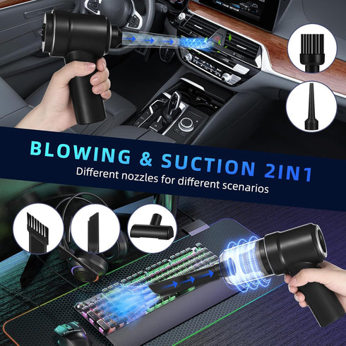 Car Vacuum Portable Cordless 8000Pa Mini Hand held Vacuum Cleaner and Air Duster, 120W High Power Wet and Dry Car Vacuum Cleaner Rechargeable with...