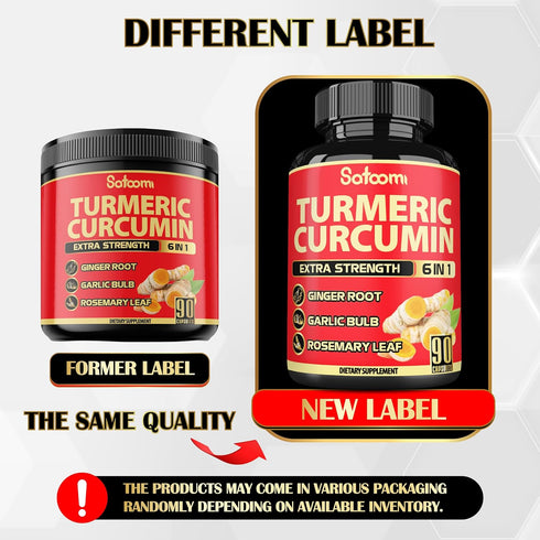 6in1 Turmeric Curcumin Supplement - 3 Month Supply - 95% Curcuminoids with Ginger Root, Garlic Bulb, Rosemary & Black Pepper - 90 Capsules...