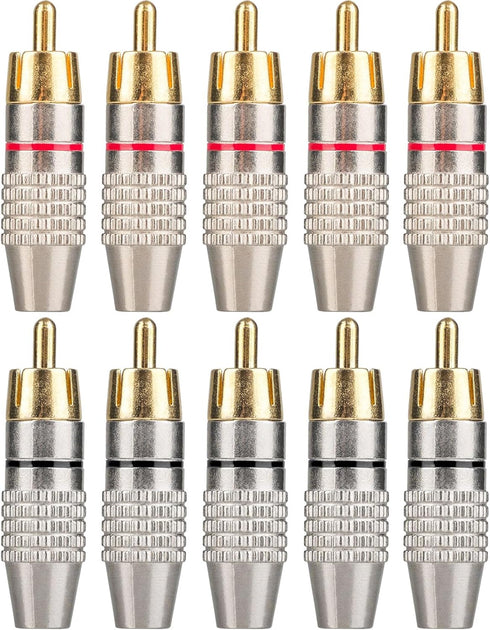 10Pack RCA Male Plug Solder, Gold Audio Video Cable Adapter Connector for Speaker Wire Wall Plate Home Theater Audio Video Receiver Amplifiers and...