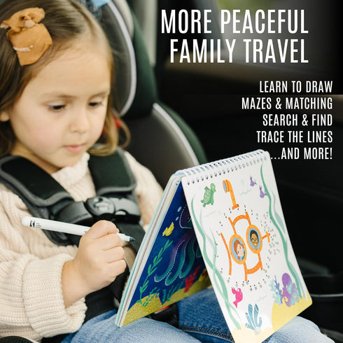 Kids Travel Educational Activity Book with Washable Markers - Car and Airplane Activities, Learning Toys for Toddlers- Search and Find, Reusable S...