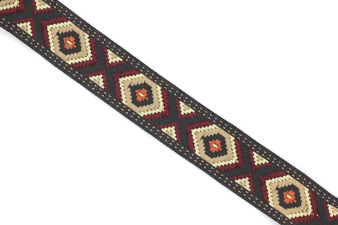 11 Yard Spool 0.98 inches Wide Brown&Claret Red Geometric Jacquard Ribbon Sewing Trim Upholstery Fabric 25952 V3...