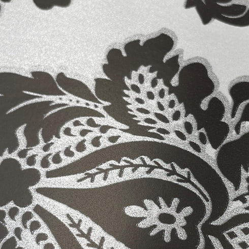 Yifely Retro Black Damask Furniture Paper Self-Adhesive Shelf Liner Light Grey Table Dresser Decor Sticker 17.7 Inch by 9.8 Feet...