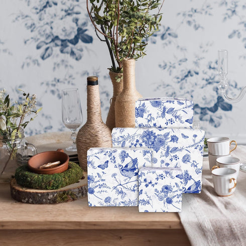 JarThenaAMCS Blue White Floral Wrapping Paper Roll Chinoiserie Flower Bird Gift Wrap Paper Decorative DIY Art Craft Paper for Wedding Birthday Bab...