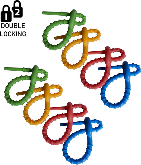 Multi Purpose Silicone Zip Ties - 20 pcs - 6 inch Cable Ties - Double Lock Twist Ties in Multi Color (Red, Blue, Green, Orange) - Extra Hold Reusa...