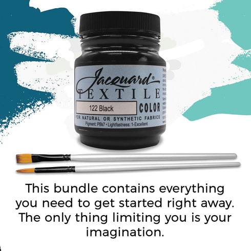 Jacquard Products Black Textile Color - Fabric Paint Made in USA - JAC1122 2.25-Ounces - Bundled Brush Set...