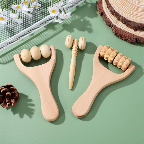GLEAVI 3pcs Massage Hand Roller Massagers for Neck Wooden Massager Tool Massage Stick Roller Compact Shoulder Massager Wooden Massage Roller for B...