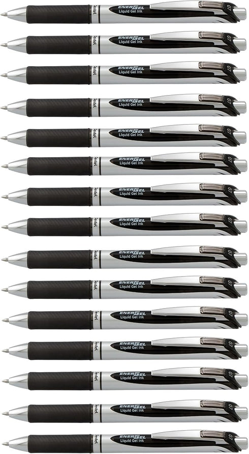 Pentel EnerGel RTX Deluxe Retractable Liquid Gel Pen, Medium Line, 0.7mm Metal Tip, Black Ink, Silver Barrel (Bulk Lot of 15) (BL77-A)...
