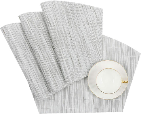 SHACOS Small Round Table Placemats Wedge Placemat Set of 4 Non Slip Heat Resistant Woven Vinyl Table Mats Wipe Clean Indoor Outdoor (4, Gray White...
