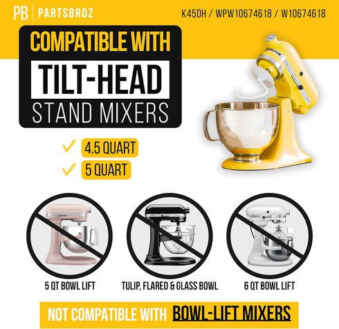 PartsBroz Kitchen Aid Dough Hook Attachment for Stand Mixer 4.5 Qt, 5 Qt for KitchenAid Dough Hook Attachment K45DH for Artisan Bread Kneading Mod...