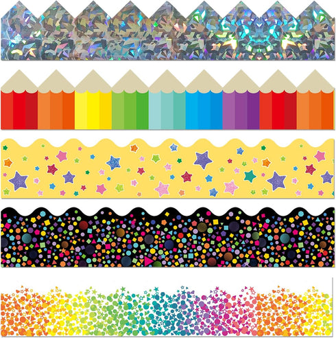 83 Ft Classroom Borders for Bulletin Board Bulletin, Removable Board Borders Trim, Bulletin Board Decorations Self-Adhesive Bulletin Borders (5 Di...