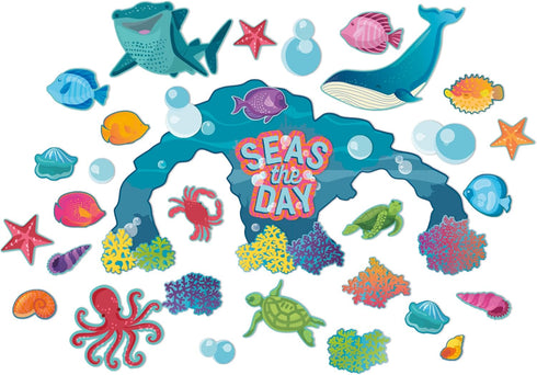 Eureka Seas The Day Marine Life Classroom Bulletin Board Set for Teachers, 42 Pieces...